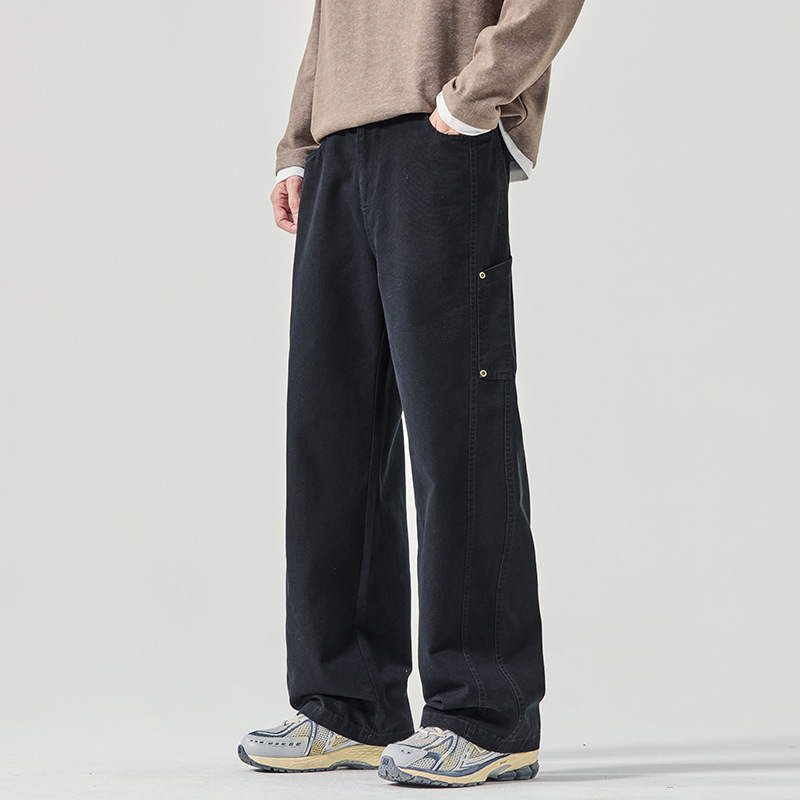 Pantaloni casual bărbați din bumbac 100%, croială dreaptă lejeră, talie medie, închidere cu nasturi, respirabili, model toamnă 2025