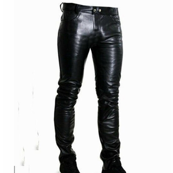 Muške casual hlače ravnog kroja od umjetne kože sa zipom, srednje visina struka, poliester