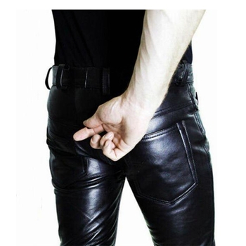 Muške casual hlače ravnog kroja od umjetne kože sa zipom, srednje visina struka, poliester