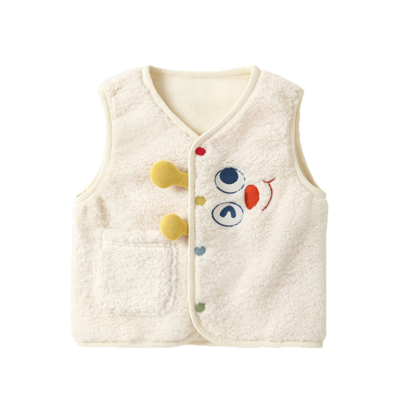 Двоен комплект: флисова жилетка и пуловер - унисекс, зимно облекло, карикатурен принт; пуловер 100% памук, жилетка 100% полиестер; за деца 1–3 г.; дълги ръкави; без качулка