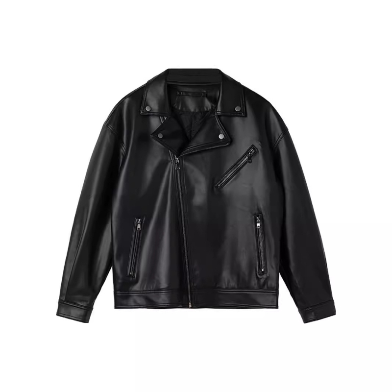 PU kožna jakna u korejskom stilu, zatvarač, uski kroj, višestruke džepove