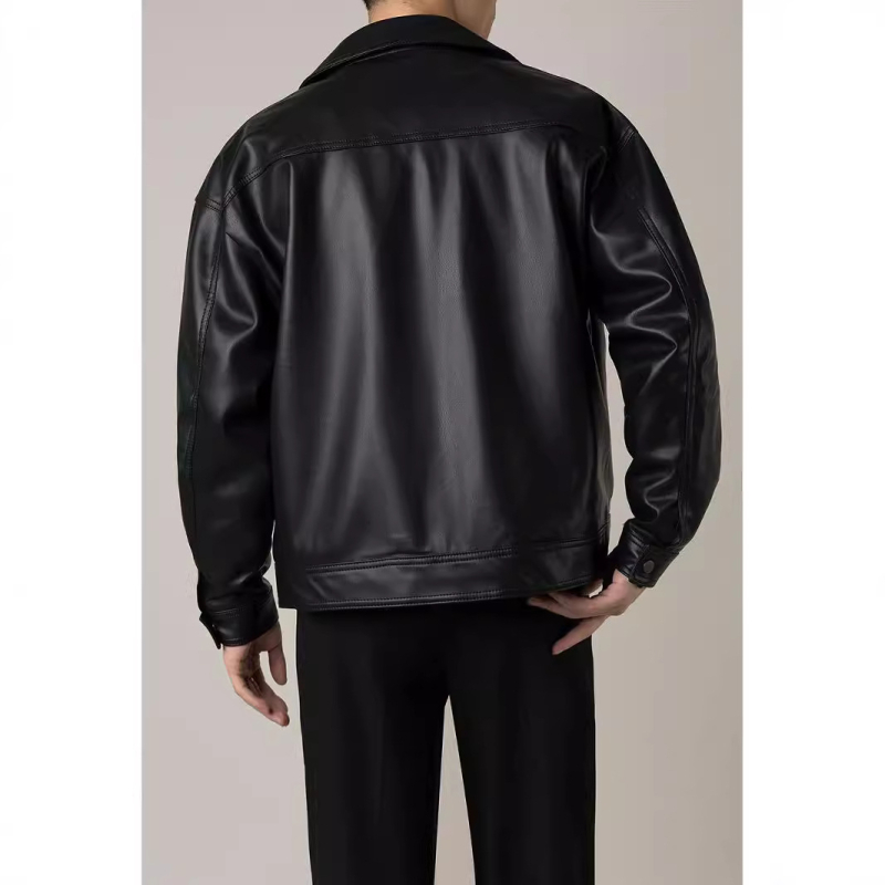 PU kožna jakna u korejskom stilu, zatvarač, uski kroj, višestruke džepove