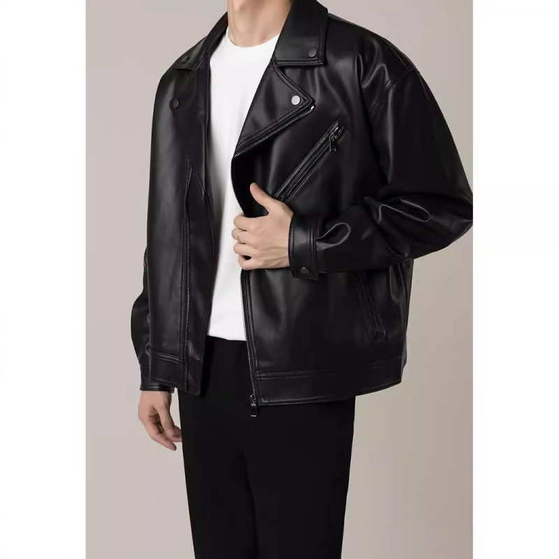 PU kožna jakna u korejskom stilu, zatvarač, uski kroj, višestruke džepove