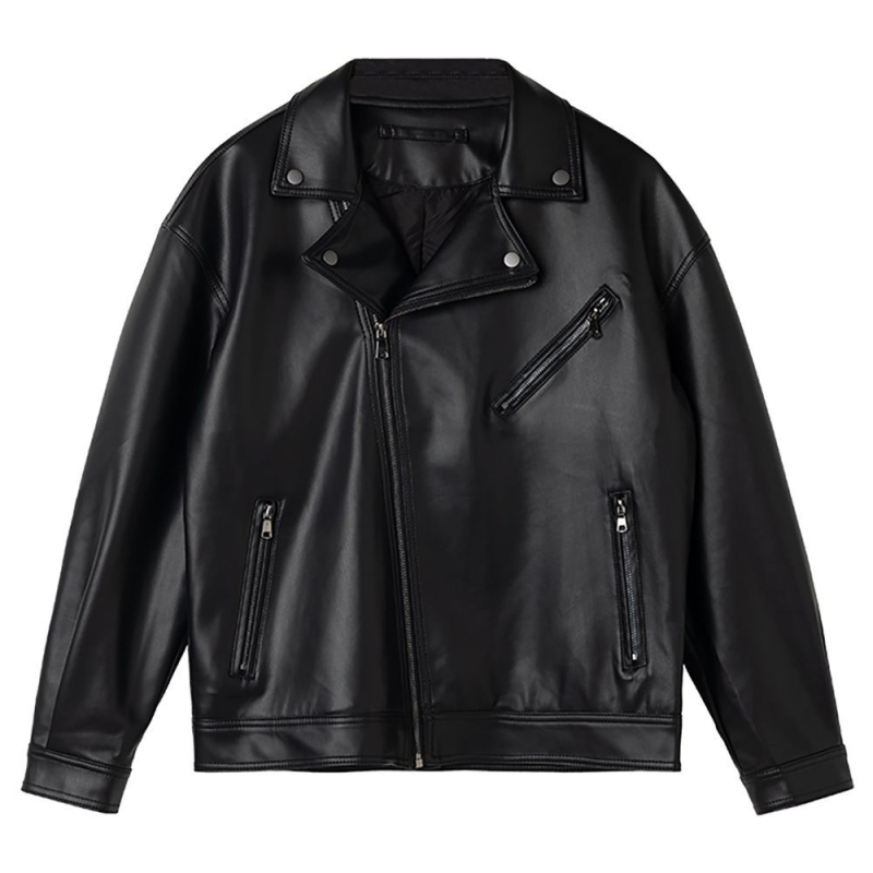 PU kožna jakna u korejskom stilu, zatvarač, uski kroj, višestruke džepove