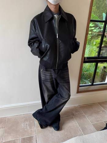 Muška PU kožna jakna s poliester podstavom, ovratnik s reverom, kratka duljina, vintage stil, jednostruko kopčanje