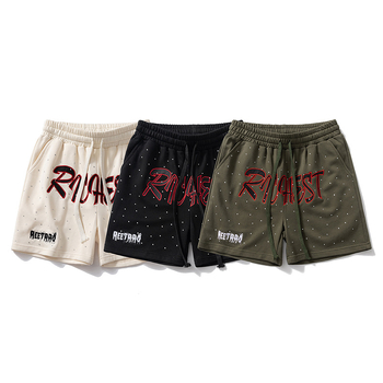 Șorturi bărbați cu motif litere, vară, croială lejeră, țesătură terry din bumbac, 50% bumbac, lungime medie, stil retro