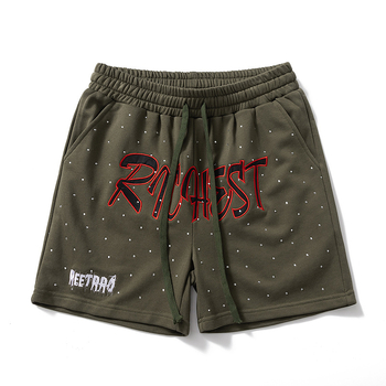 Șorturi bărbați cu motif litere, vară, croială lejeră, țesătură terry din bumbac, 50% bumbac, lungime medie, stil retro