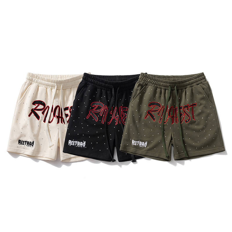 Șorturi bărbați cu motif litere, vară, croială lejeră, țesătură terry din bumbac, 50% bumbac, lungime medie, stil retro