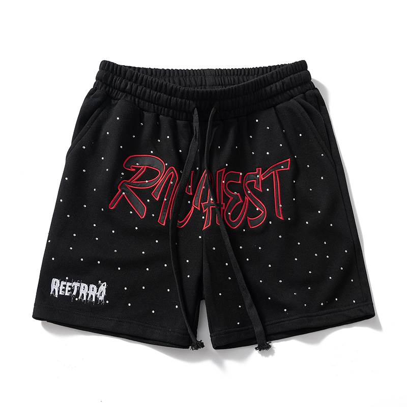 Șorturi bărbați cu motif litere, vară, croială lejeră, țesătură terry din bumbac, 50% bumbac, lungime medie, stil retro