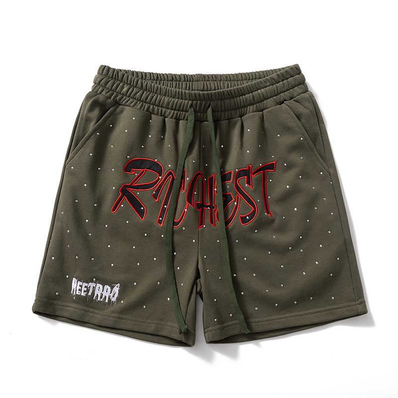 Șorturi bărbați cu motif litere, vară, croială lejeră, țesătură terry din bumbac, 50% bumbac, lungime medie, stil retro