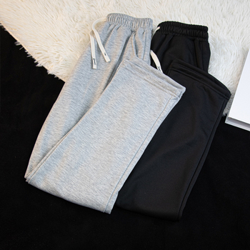 Pantaloni sport casual unisex, croială lejeră, talie medie, țesătură poliester, croi drept