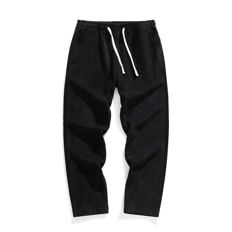 Pantaloni casual bărbați corduroy cu căptușeală fleece, talie elastică, croială lejeră, picior drept, 100% poliester, toamnă