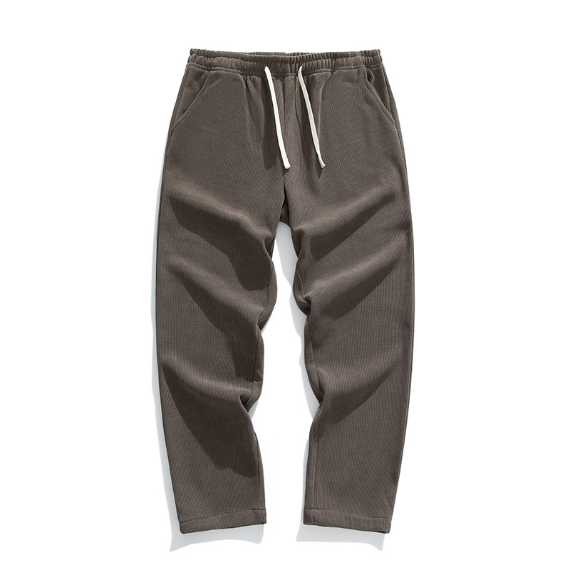 Pantaloni casual bărbați corduroy cu căptușeală fleece, talie elastică, croială lejeră, picior drept, 100% poliester, toamnă