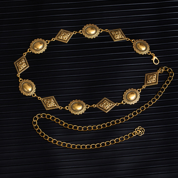 Reguliuojama metalinė juosmens grandinėlė su plokštelėmis, hip-hop stilius, unisex, ilgis 110 cm, plotis 2 cm