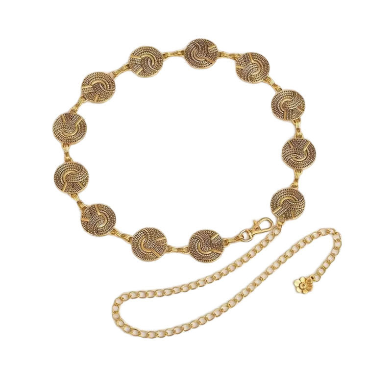 Reguliuojama metalinė juosmens grandinėlė su plokštelėmis, hip-hop stilius, unisex, ilgis 110 cm, plotis 2 cm