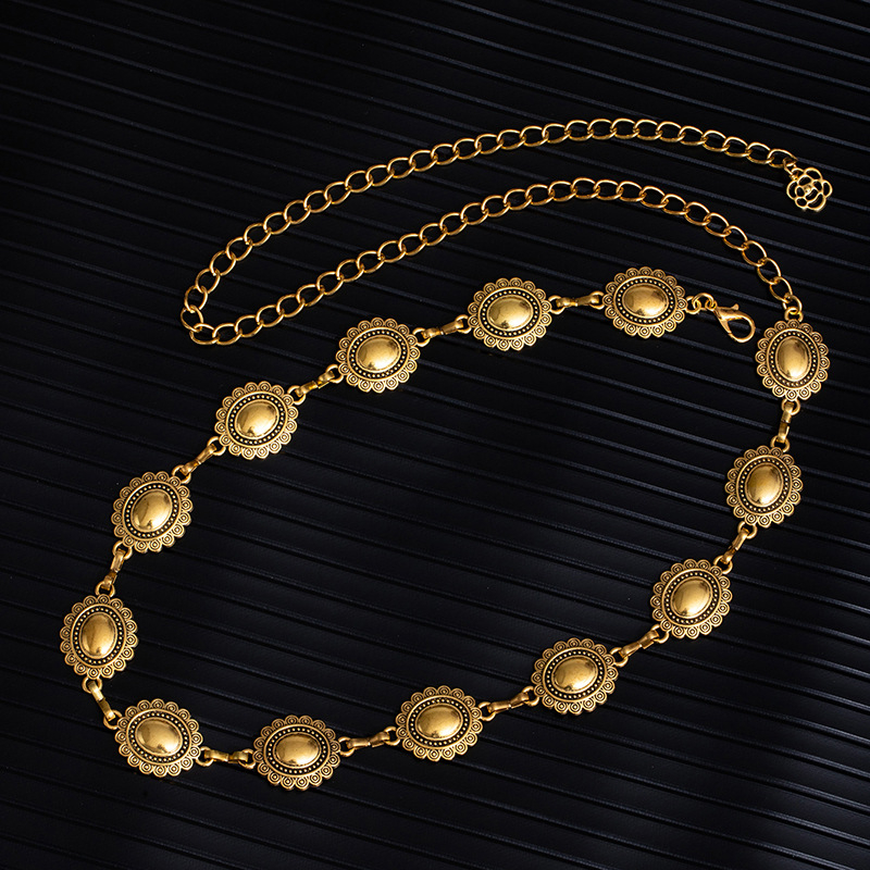 Reguliuojama metalinė juosmens grandinėlė su plokštelėmis, hip-hop stilius, unisex, ilgis 110 cm, plotis 2 cm