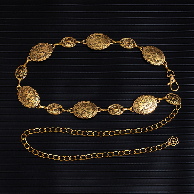 Reguliuojama metalinė juosmens grandinėlė su plokštelėmis, hip-hop stilius, unisex, ilgis 110 cm, plotis 2 cm