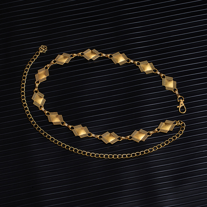 Reguliuojama metalinė juosmens grandinėlė su plokštelėmis, hip-hop stilius, unisex, ilgis 110 cm, plotis 2 cm