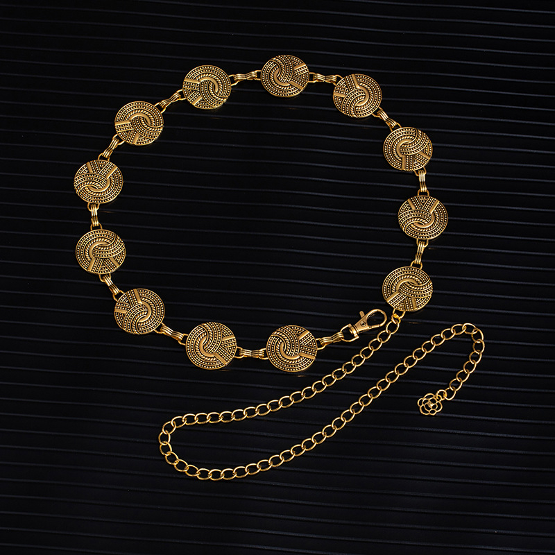 Reguliuojama metalinė juosmens grandinėlė su plokštelėmis, hip-hop stilius, unisex, ilgis 110 cm, plotis 2 cm