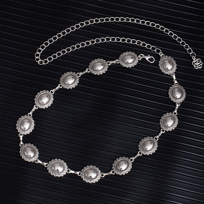 Reguliuojama metalinė juosmens grandinėlė su plokštelėmis, hip-hop stilius, unisex, ilgis 110 cm, plotis 2 cm