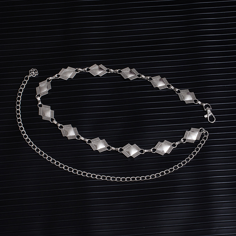 Reguliuojama metalinė juosmens grandinėlė su plokštelėmis, hip-hop stilius, unisex, ilgis 110 cm, plotis 2 cm
