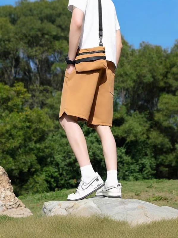 Pánske športové šortky, rýchloschnúce, voľný rovný strih, 100% polyester, dĺžka po kolená