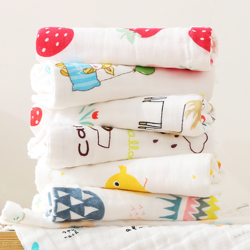 Šešių sluoksnių kūdikių rankšluostis, sugeriantis, minkštas, su spauda, 100% medvilnė