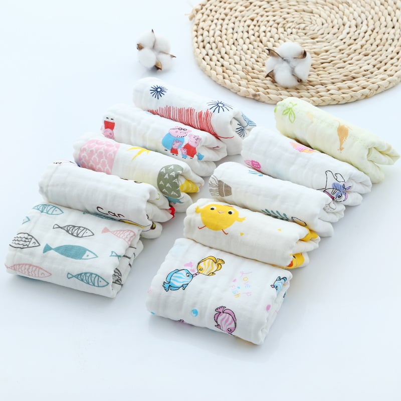 Šešių sluoksnių kūdikių rankšluostis, sugeriantis, minkštas, su spauda, 100% medvilnė