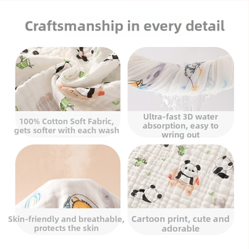 Kūdikio vonios rankšluostis, šeši sluoksniai, 100% medvilnė, visoms sezonoms, animacinis raštas