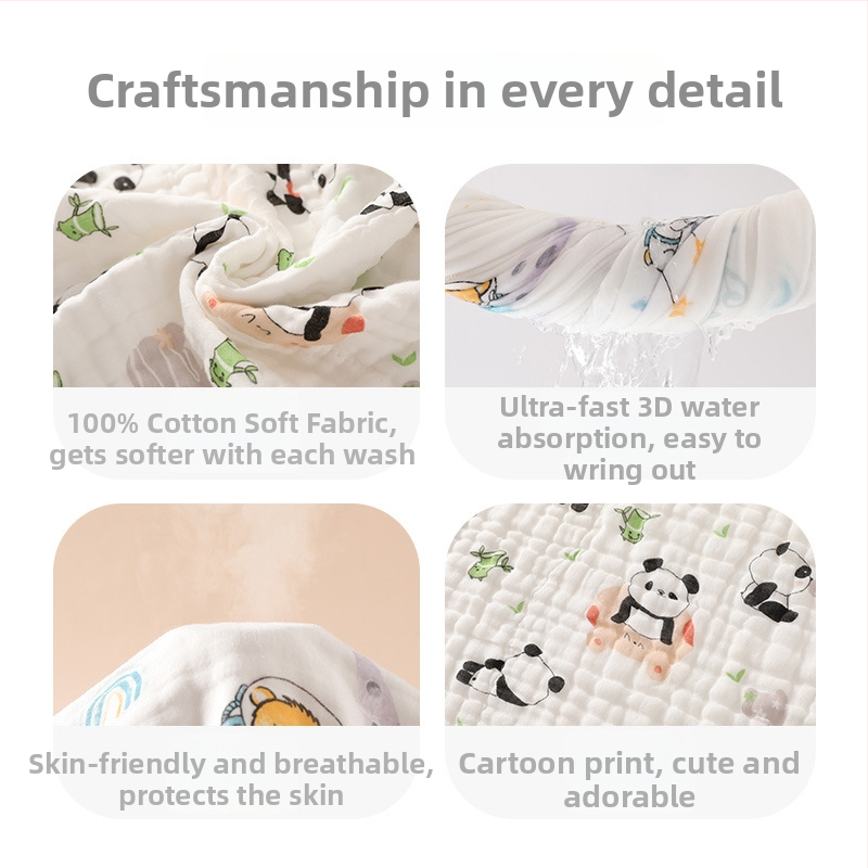 Kūdikio vonios rankšluostis, šeši sluoksniai, 100% medvilnė, visoms sezonoms, animacinis raštas