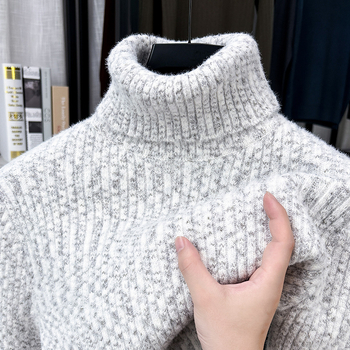 Pleteni pulover s visokim ovratnikom, vunena osnovna tkanina, debela pletenina, flis podstava, slobodan kroj