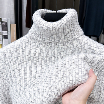 Pleteni pulover s visokim ovratnikom, vunena osnovna tkanina, debela pletenina, flis podstava, slobodan kroj