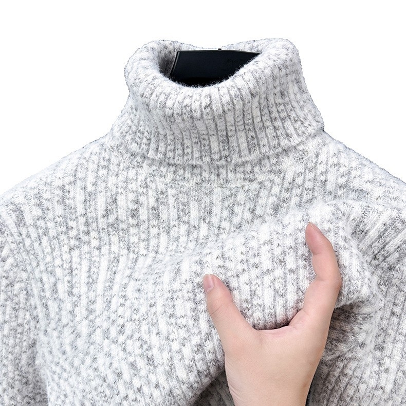 Pleteni pulover s visokim ovratnikom, vunena osnovna tkanina, debela pletenina, flis podstava, slobodan kroj