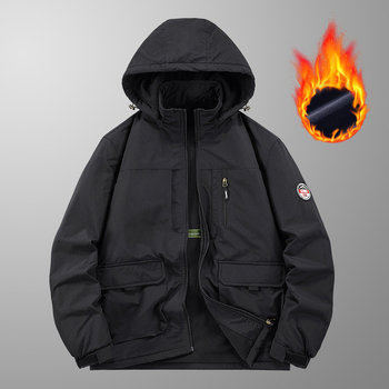 Meeste talvine välijakk - nailonist materjal, pikkade varrukatega, ühtlane värv