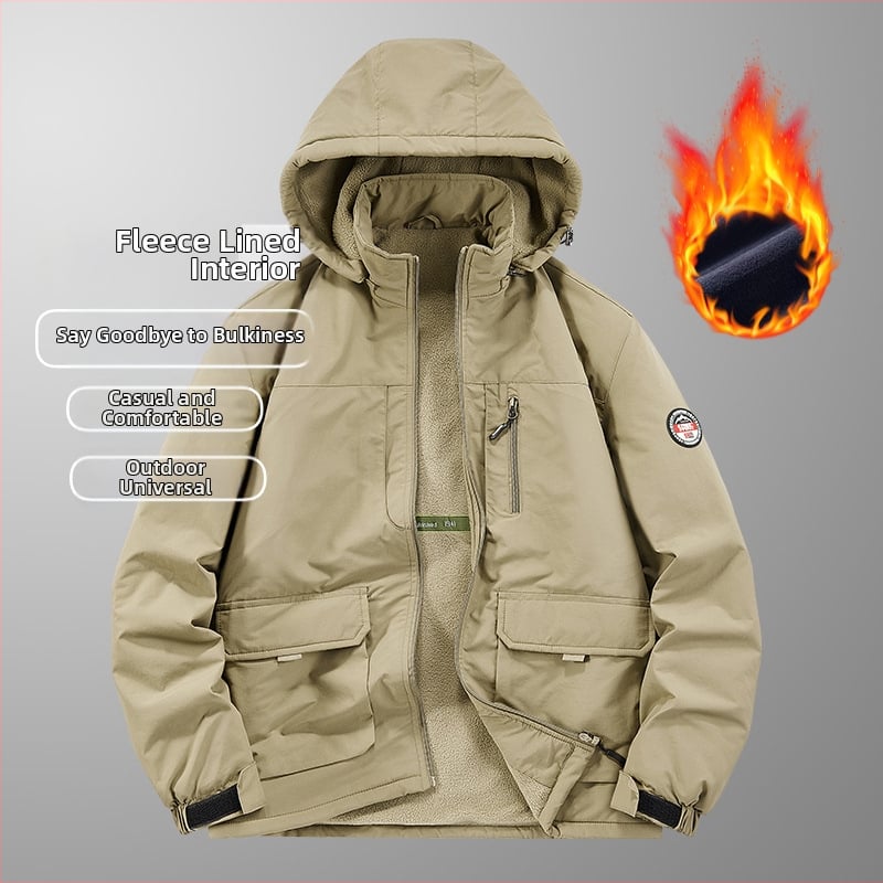 Meeste talvine välijakk - nailonist materjal, pikkade varrukatega, ühtlane värv