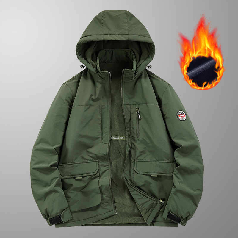 Meeste talvine välijakk - nailonist materjal, pikkade varrukatega, ühtlane värv