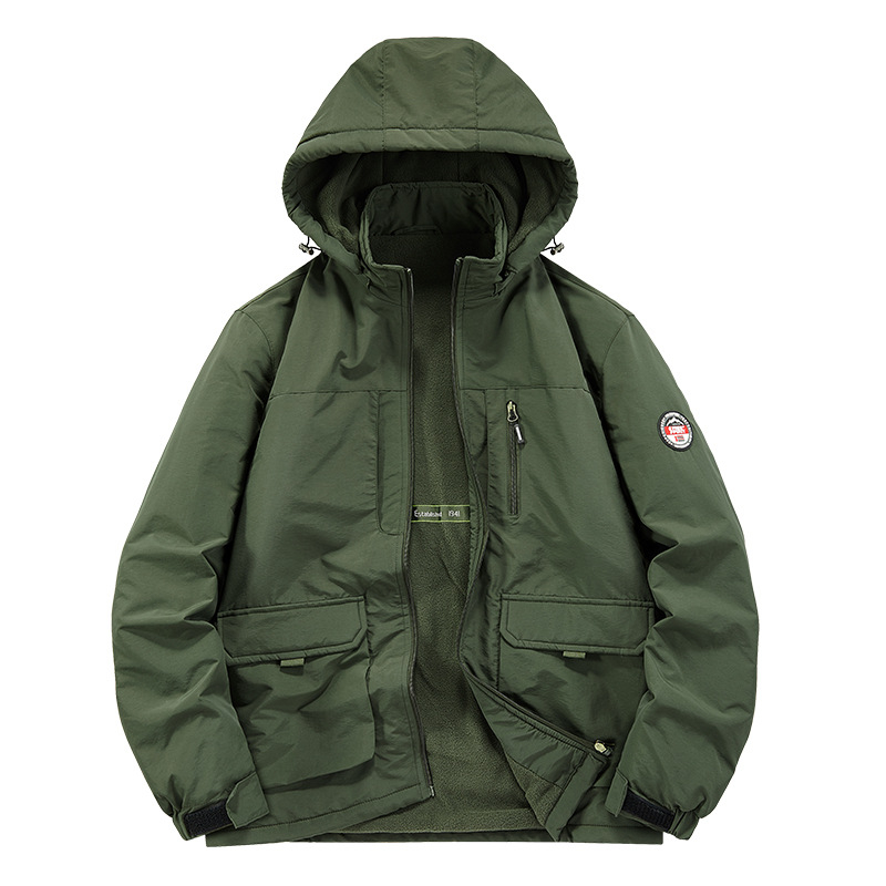 Meeste talvine välijakk - nailonist materjal, pikkade varrukatega, ühtlane värv