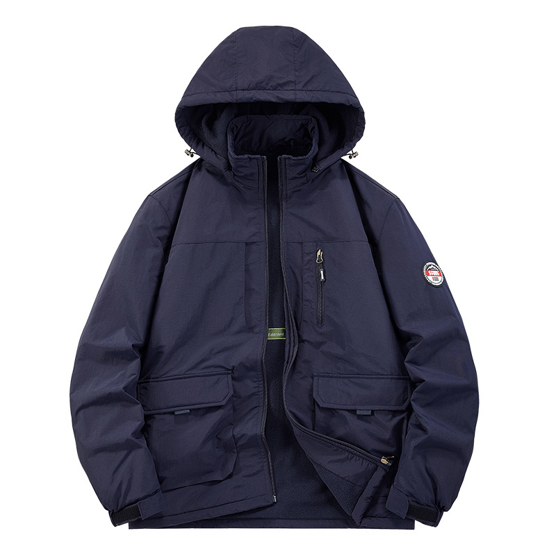 Meeste talvine välijakk - nailonist materjal, pikkade varrukatega, ühtlane värv