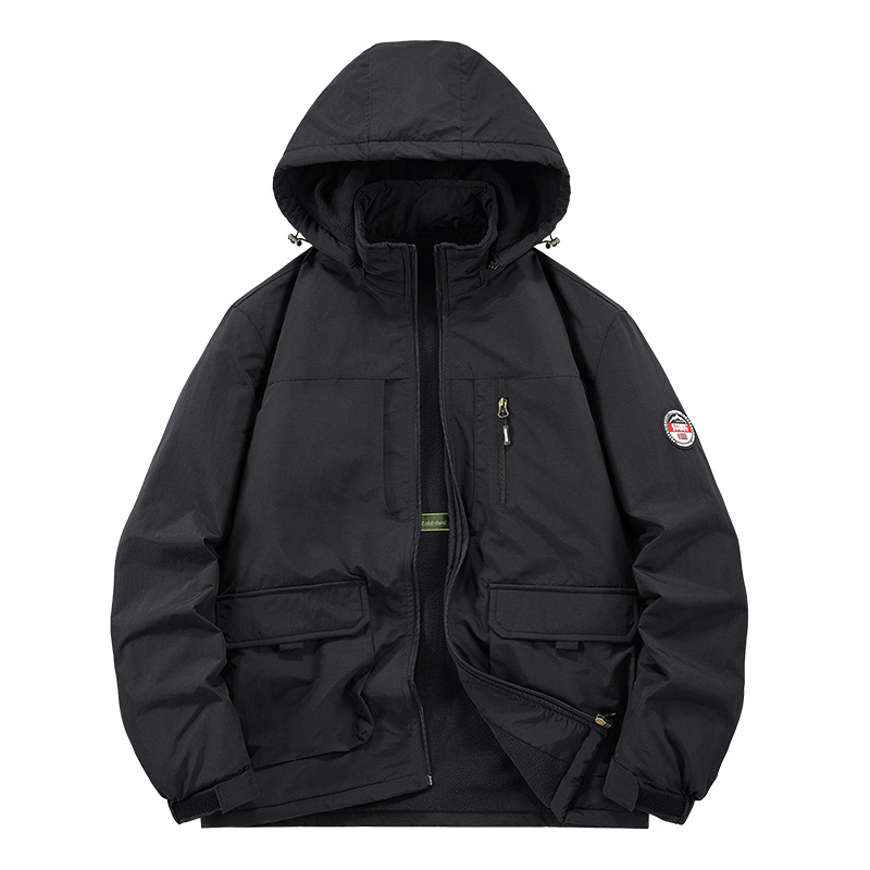 Meeste talvine välijakk - nailonist materjal, pikkade varrukatega, ühtlane värv