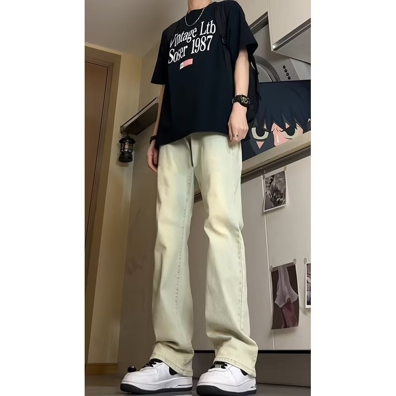 Ανδρικά τζιν – ίσιο κόψιμο, μεσαία μέση, φερμουάρ, ίσιο παντελόνι, πολυεστέρας