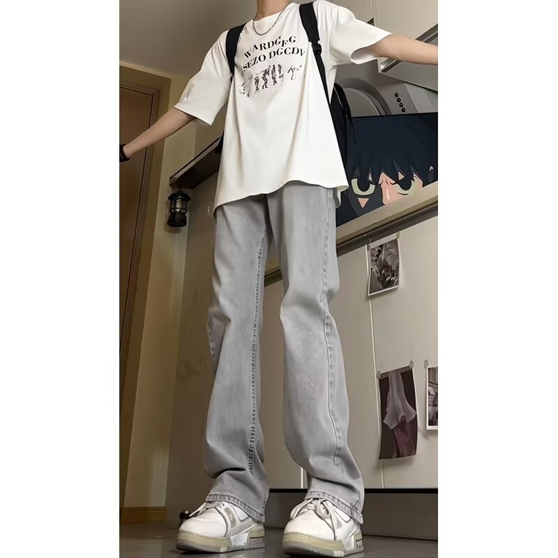 Ανδρικά τζιν – ίσιο κόψιμο, μεσαία μέση, φερμουάρ, ίσιο παντελόνι, πολυεστέρας