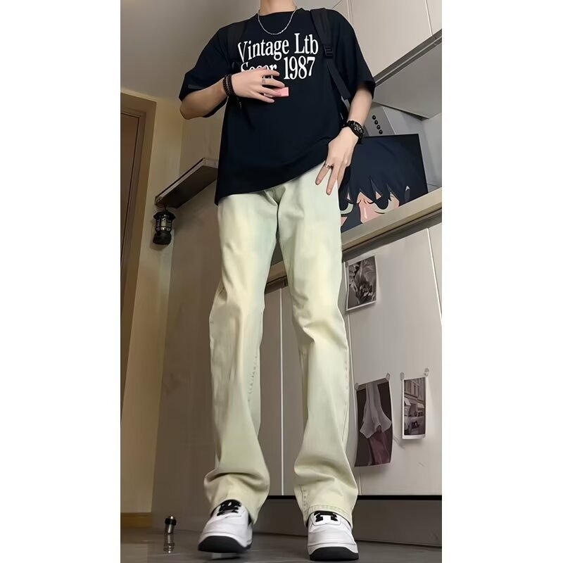 Ανδρικά τζιν – ίσιο κόψιμο, μεσαία μέση, φερμουάρ, ίσιο παντελόνι, πολυεστέρας