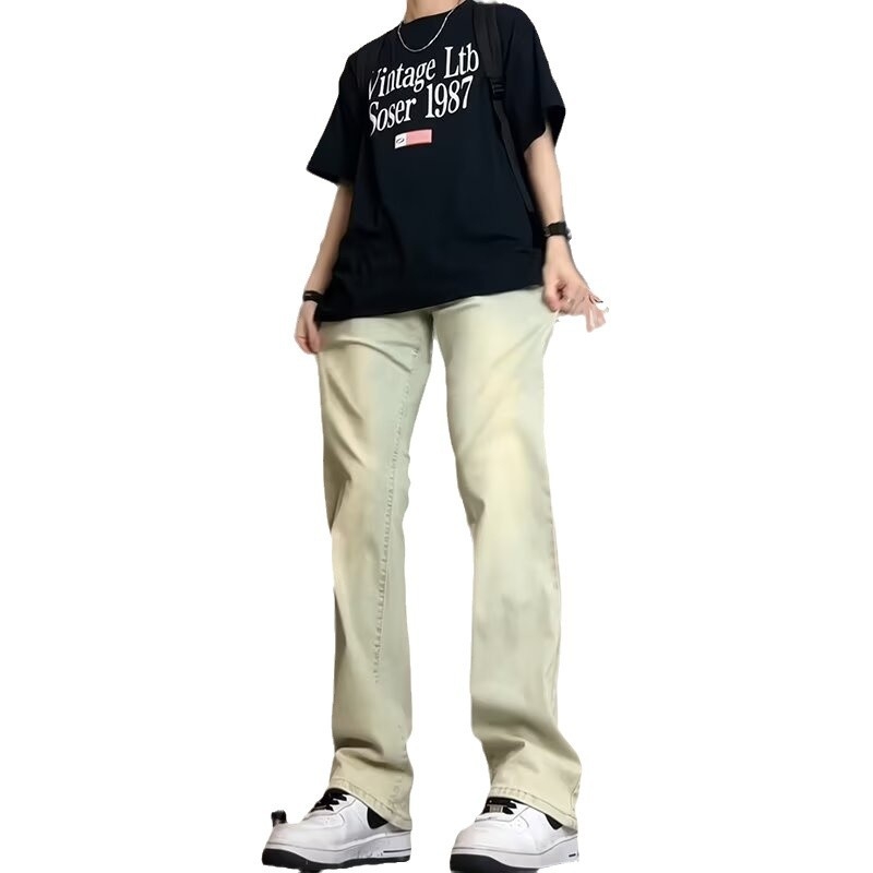 Ανδρικά τζιν – ίσιο κόψιμο, μεσαία μέση, φερμουάρ, ίσιο παντελόνι, πολυεστέρας