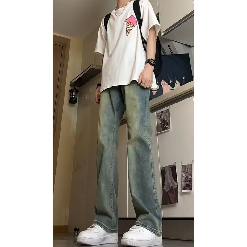 Ανδρικά τζιν – ίσιο κόψιμο, μεσαία μέση, φερμουάρ, ίσιο παντελόνι, πολυεστέρας