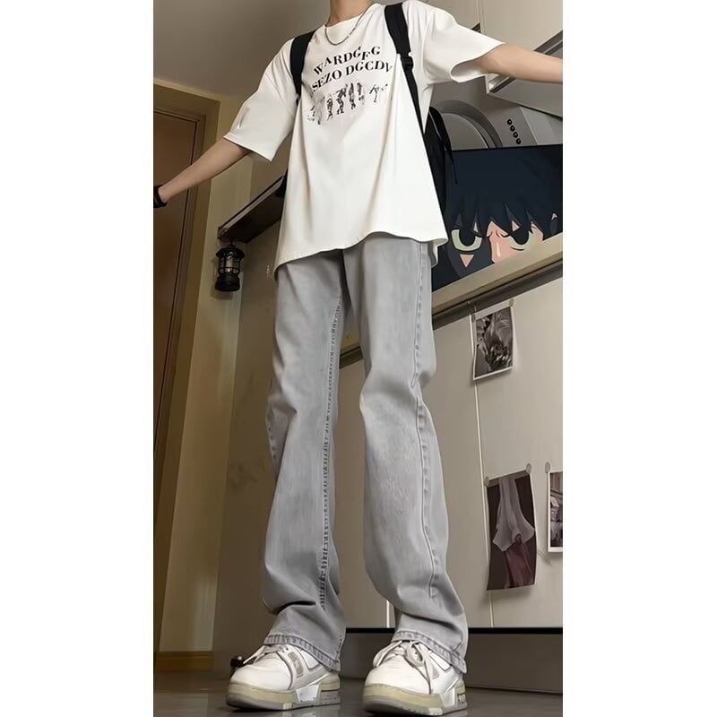 Ανδρικά τζιν – ίσιο κόψιμο, μεσαία μέση, φερμουάρ, ίσιο παντελόνι, πολυεστέρας