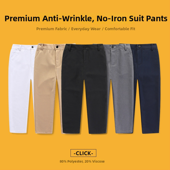 Laste püksid, keskmine vöökoht, polüesteri segu 80%, kortsude vastupanu, triikimata, igapäevane koolistiil, kevad 2025, unisex