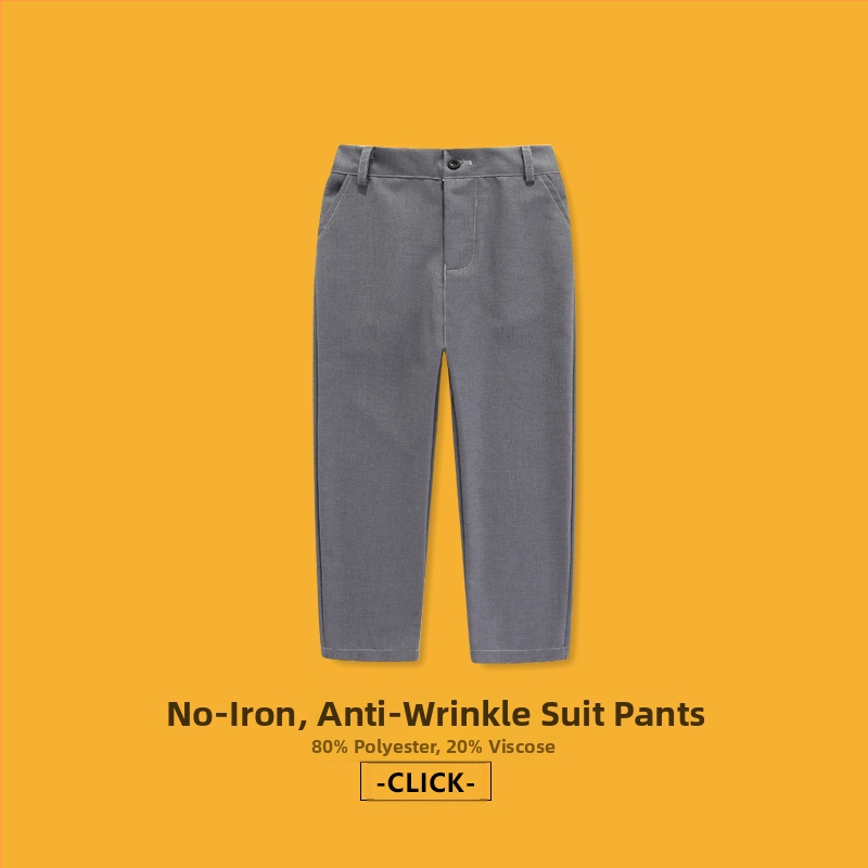 Laste püksid, keskmine vöökoht, polüesteri segu 80%, kortsude vastupanu, triikimata, igapäevane koolistiil, kevad 2025, unisex