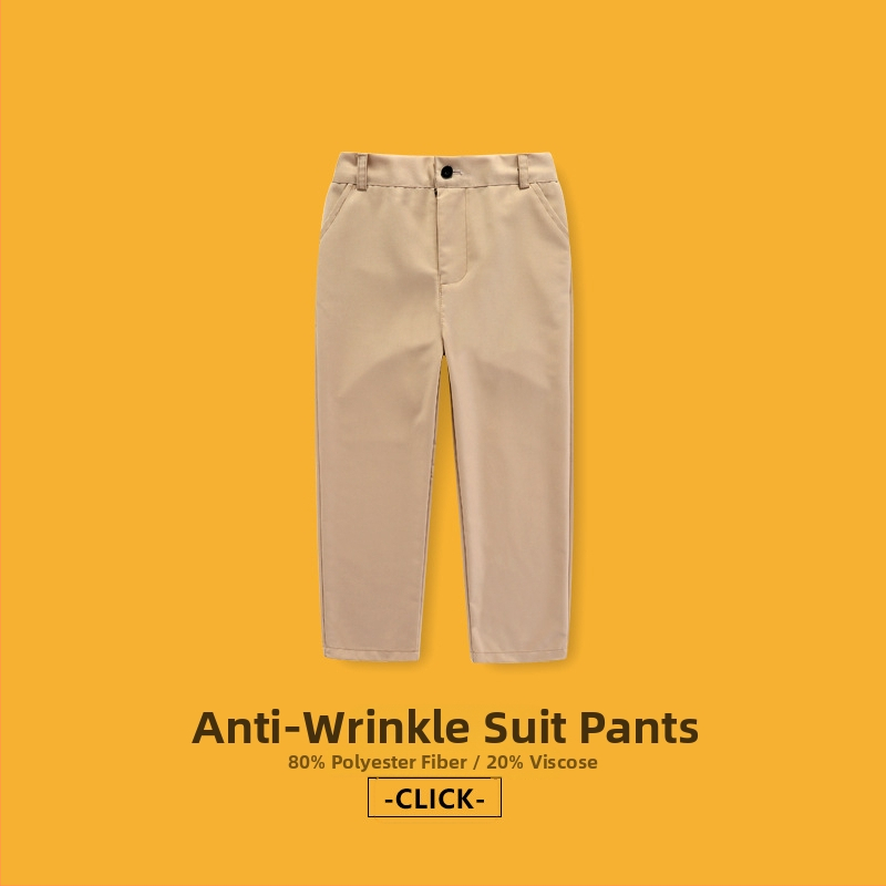 Laste püksid, keskmine vöökoht, polüesteri segu 80%, kortsude vastupanu, triikimata, igapäevane koolistiil, kevad 2025, unisex