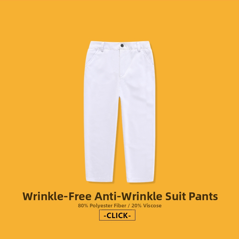 Laste püksid, keskmine vöökoht, polüesteri segu 80%, kortsude vastupanu, triikimata, igapäevane koolistiil, kevad 2025, unisex