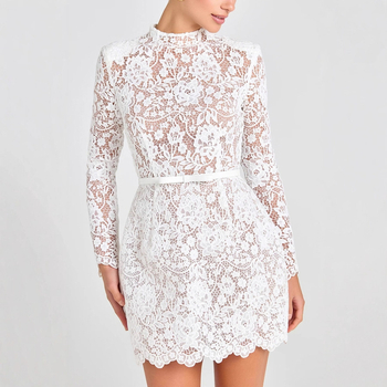 Suknelė su A linijos siluetu, ilgos rankovės, apvali kaklo iškirptė, aukštas juosmuo